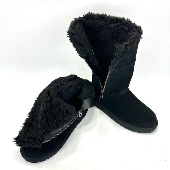 Koolaburra By Ugg Black Winter Boot Size 7 Suede Wool Lining Foldable Tall/Short - Picture 12 of 14
